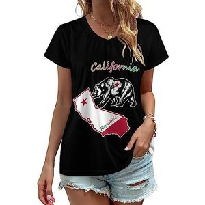 California Republic And Grizzly Dames V-hals T-shirts Leuke Grafische Korte Mouw Casual Tee Tops 4XL