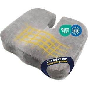 SLEEP COMFY Premium orthopedisch traagschuim zitkussen, stuitbeenkussen, medium hardheid, stuitbeenkussen, pijnverminderend, heupkussen, aambeienkussen voor bureaustoel, rolstoel, 44 x 36 x 9 cm