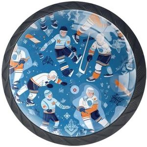 etoenbrc 4 Stks Glas 35mm Lade Knop, Blauwe IJshockey Kast Knoppen Lade Deur Trekt Handgrepen voor Keuken Badkamer Thuis Kast Dressoir Meubels Woonkamer Garderobe Hardware