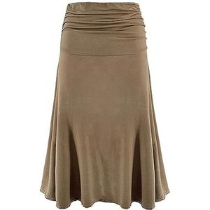 Laphilo Damesrok, effen, casual, elastisch, in de taille, uitlopende midirok, knielang, comfortabel en licht, artikelnummer 9521, Kameel, L