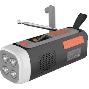 eppfun LR-7D DAB+ noodradio met FM/Bluetooth, draagbare digitale radio op batterijen met SOS-alarm en nachtlampje en flitslicht, ondersteuning op zonne-energie/handslinger USB-C-oplader voor kamperen