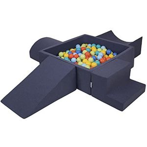 KiddyMoon Ballenbad, van schuimrubber, 300 ballen, voor baby's, speelbad, hindernissenbaan, gemaakt in de EU, donkerblauw: lichtgroen/geel/turquoise/oranje/roze/paars