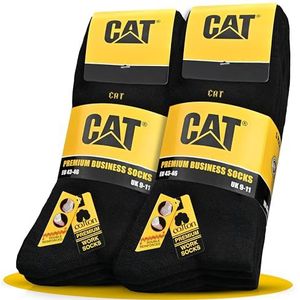 Cat Premium businesssokken, 10 paar fijne zwarte herensokken, kousen van gekamd katoen zonder drukkende naad, dubbel versterkte teen en hiel, ademend en hoogwaardig, 10 paar zwart, 43-46 EU