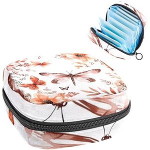 Koraal en bruine kleuren bloemen vlinders maandverband opbergtas grote menstruatie cup zakje met rits, menstruatie pads tas winkel panty voeringen tampons voor meisjes vrouwen