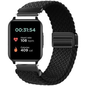 GIOPUEY Band compatibel met Motorola Moto Watch 70, flexibele nylon gevlochten band, vervanging van het bandje [Unisex] - zwart