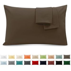 Kussenslopen voor Tweepersoonsbed van Katoen 50x80 cm 2 Stuks, Set van 2 Kussenslopen Gecertificeerd Door Oeko-TEX In Premium Katoen 110GSM, Zacht en Ademend, Hypoallergeen - Lichtbruin