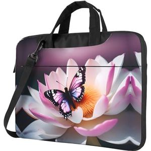SSIMOO Roze bloem paarse vlinder 1 stijlvolle en lichtgewicht laptop messenger tas, handtas, aktetas, perfect voor zakenreizen, Roze Vlinder, 15.6 inch