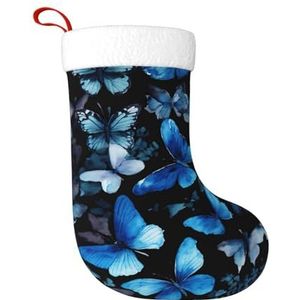 Kfjghhl Blauwe Vlinders Witte Bloemen Grote Xmas Kous Sneeuwpop Gedrukt Patroon Sokken Kerst Opknoping Tassen Home Decoraties