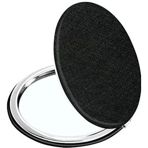 Elegante compacte make-upspiegel voor mannen vrouwen meisjes, zwarte ronde cosmetische reisspiegels voor portemonnee handtas, draagbare 1X/2X vergrotende handheld schoonheidsspiegel dubbelzijdig