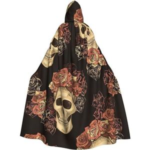 WURTON Rose Skull Print Hooded Mantel Unisex Mantel Met Capuchon Halloween Kerst Hooded Cape Voor Vrouwen Mannen