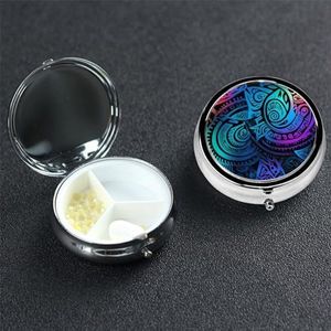 Ronde pillendoos pillendoosje wekelijkse pillenorganisator met 3 compartimenten kleurrijk tribaal patroon pillendoos kleine pillencontainer draagbare vitaminehouderdozen voor supplementen