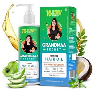 NIDHI'S GRANDMA'S SECRET 13 Kruiden Haarolie - Handgemaakte Natuurlijke Olie met Kokosolie en Kerriebladeren - Hair Fall Control Oil voor Droog Beschadigd Haar - 100ML