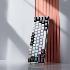 QPSJXN MK61 USB Mechanisch Toetsenbord Rode Schakelaar Hot Swappable RGB Backlit 61 Bedraad Afneembaar Compatibel Met Meerdere Systemen (MK61-WH)