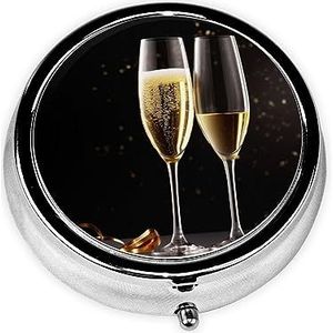 Pillendoosje Kleine Pillendoosje voor Pocket & Portemonnee Pil Organizer Draagbare Pillencontainer Leuke Geneeskunde Organizer Champagne Glas Reizen Pillendoos voor Vitamine Visolie Supplementen