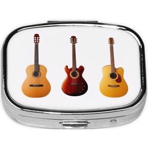 Stijlvolle vierkante pillendoos elektrische gitaar metalen pillendoos 2 compartimenten geneeskunde pillenhouder draagbare pillenorganizer doseerdoos, kleine pillendoos voor reizen voor portemonnee en