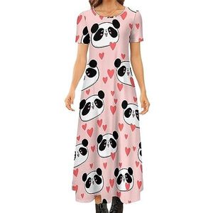 Panda Heart dames zomer casual korte mouw maxi-jurk ronde hals bedrukte lange jurken L