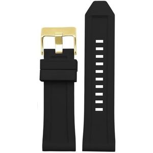 INEOUT Siliconen rubberen armband horlogeband 24mm 26mm 28mm compatibel met diesel DZ4496 DZ4427 DZ4487 DZ4323 DZ4318 DZ4305 Heren horloges riem (Color : Black gold buckle, Size : 24mm)