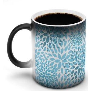 Dahlia Pinnata Bloem Turquoise Blauw Grijs Keramische Koffie Mok 12oz Kleur Veranderende Mokken Breed Handvat Warmtegevoelige Verkleuring Cups