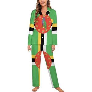 Dominicaanse vlag dames lange mouw button down nachtkleding zachte nachtkleding lounge pyjama set M