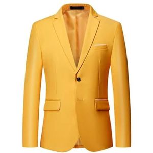 Pegsmio Klassieke blazer voor heren, banketjurk, bruiloft, slanke blazer voor kantoor, zakelijk, Geel, 3XL