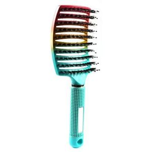 Zwijnenharen Ontwarrende Haarborstel Gebogen Geventileerde Haarborstel voor Volwassen Kinderen Lange Krullend Dik Nat Droog Haar Styling Smoothing Sneldrogende Massage Gradiënt Blauw