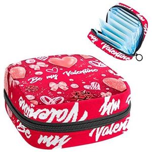 Periode Pouch Draagbare Tampon Opbergtas,Tampon Houder voor Portemonnee Vrouwelijke Product Organizer,Rood Hart Patroon, Meerkleurig, 4.7x6.6x6.6 in/12x17x17 cm