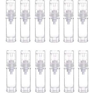 12Pcs 5ml/1.7oz Airless Pomp Fles Draagbare Lege Hervulbare Clear Plastic Airless Vacuümpomp Fles Cosmetische Make-up Crème Lotion Sample Verpakking Toiletartikelen Vloeibare Opslag Container Flacon