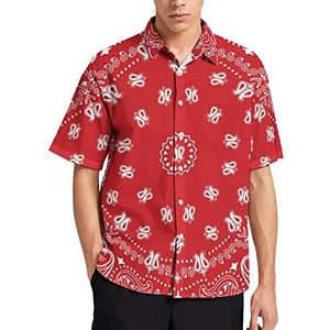 Rode Bandana Patroon Hawaiiaanse Shirt Voor Mannen Zomer Strand Casual Korte Mouw Button Down Shirts met Zak