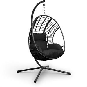 Swoods XXL Egg Hangstoel – Hangstoel met standaard – Voor Binnen en Buiten – Incl. Kussens – Egg Chair – Weerbestendig - Ei Stoel – tot 150kg (Zwart)