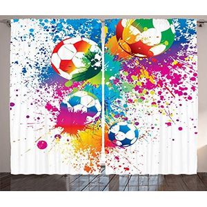 ABAKUHAUS Voetbal Gordijnen, Kleurrijke spatten Balls, Woonkamer Slaapkamer Raamgordijnen 2-delige set, 280 x 175 cm, Veelkleurig