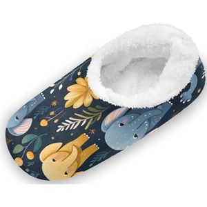 KAAVIYO Leuke olifanten patroon kunst outdoor slippers katoenen huisschoenen gesloten rug winter antislip pluizige voeten pantoffels voor indoor jongens vrouwen, Patroon, Large