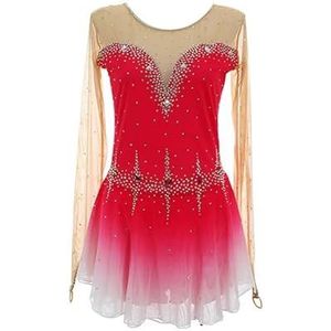 Nnnydjy Professionele Wedstrijdjurk Voor Kunstschaatsen Meisjes Rolschaats Kostuum Met Lange Mouwen Dames High End Schaatskleding Dames Turnpakjes,Rood,11_13Years