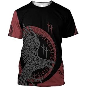 Nieuwigheid Viking Odin Crow T-shirt, Noordse 3D-geprinte Thor's Hamer Tattoo Voor Heren Casual Ronde Hals Korte Mouwen, Zomer Sneldrogende en Coole Kleding (Color : Crow C, Size : S)