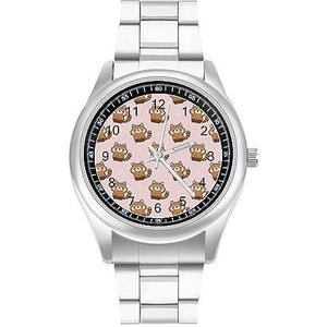 Leuke Rode Panda Mode Horloge Business Jurk Quartz Rvs Polshorloge Armband Horloges