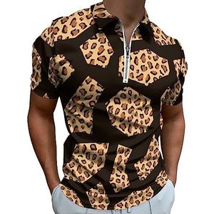 Luipaard Geometrisch Patroon Polo Shirt voor Mannen Casual Rits Kraag T-shirts Golf Tops Slim Fit