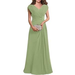Dames chiffon avondgalajurken mouwloze moeder van de bruid jurk cocktailjurk grote maten, Stoffige Salie, 32