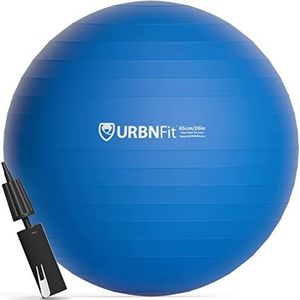 URBNFit Oefenbal, voor stabiliteitsoefeningen, yoga en andere trainingen, inclusief workout-gids (mogelijk niet beschikbaar in het Nederlands), 65 cm, blauw