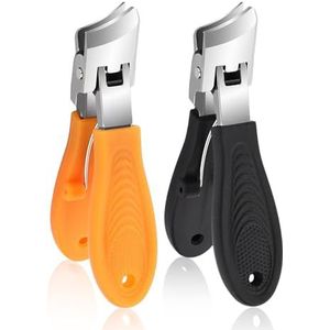2 Stuks Gebogen Nagelknipper Met Schuine Kop, Brede Opening en Spatbescherming - Teennagelknipper voor Dikke Nagels, Mannen en Vrouwen