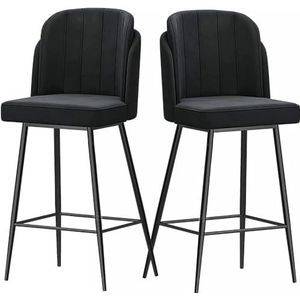 Barkrukken Barstoelen Set Van 2 Moderne Barkrukken Op Tegenhoogte, Fluwelen Gestoffeerde Kruk, Barkrukken Voor Aanrecht Barkruk Stoel Bar Stoelen(Black)