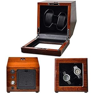 Houten watchwinder voor 2 automatische horloges, transparant venster met sleutel, opbergdoos voor horloges, 5 draaimodi en mute-motor, bevat horlogekussen