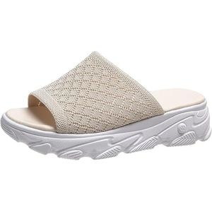 Student Gebreide Mesh Sandalen Zomerse Sportslippers For Dames Orthopedische Pantoffels Met Zachte Zool Lichtgewicht Ademende Strandschoenen Slippers Met EVA-platform (Color : Beige, Size : 37 EU)