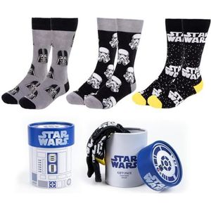 Star Wars herensokken mt. 36-45 verschillende designs, hoogwaardige geschenkverpakking, Darth Vader, R2D2, grappige kousen tieners, zwart, 38-45