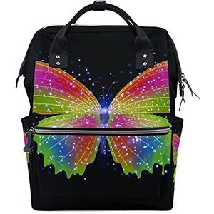 Zwarte kleurrijke vlinder luiertas rugzak moeder tas casual lichtgewicht grote capaciteit voor reizen mama vrouwen meisjes