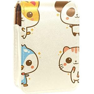 Kavaii Dieren Collectie-01 Lipgloss Houder Lipstick Case Draagbare Mini Lipstick Opbergdoos Reizen Lipstick Organizer Case met Spiegel voor Vrouwen, Meerkleurig, 9.5x2x7 cm/3.7x0.8x2.7 in