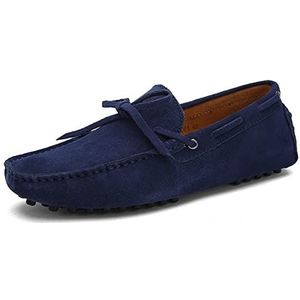 Loafers for heren Bootschoenen Echt leer Stiksels Details Ronde neus Suede Vamp Lichtgewicht Comfortabel Antislip Casual instappers(Deep Blue,46.5 EU)