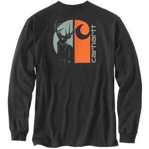 Carhartt Men's Loose Fit Heavyweight Long-Sleeve Pocket Deer Graphic T-Shirt, Carbon Heather, XX-Large