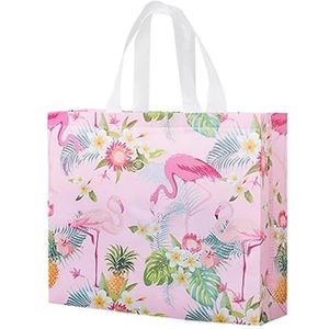 Met bloemen bedrukte boodschappentas Niet-geweven tas Reisafhaalorganisator Opvouwbare tas Herbruikbare boodschappentas (Color : Pink flamingo, Size : M)