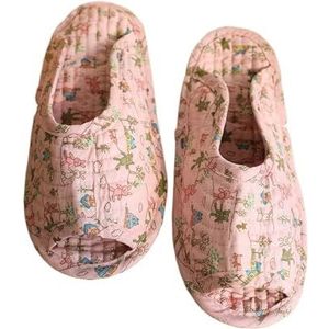 GSJNHY Open teen huis schoenen bloemen vintage huisschoenen slippers vrouwen katoenen stof huisslipper naaien comfortabele platte schoenen indoor zachte antislip vloerslippers, 3, 25cm length