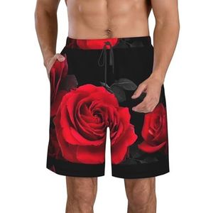 PHTZEZFC Rode roos strandshorts voor heren, met bloemenprint, lichtgewicht, sneldrogend, zwembroek met trekkoord en zakken, Wit, S