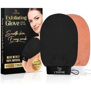 L'Exfose Kessa Hammam Deep Exfoliërende Handschoen, 2 stuks, Koreaanse exfoliërende handschoen voor douche, ideaal voor dode huidverwijderaar, keratosis pilaris en zelfbruinende om de huidskleur te